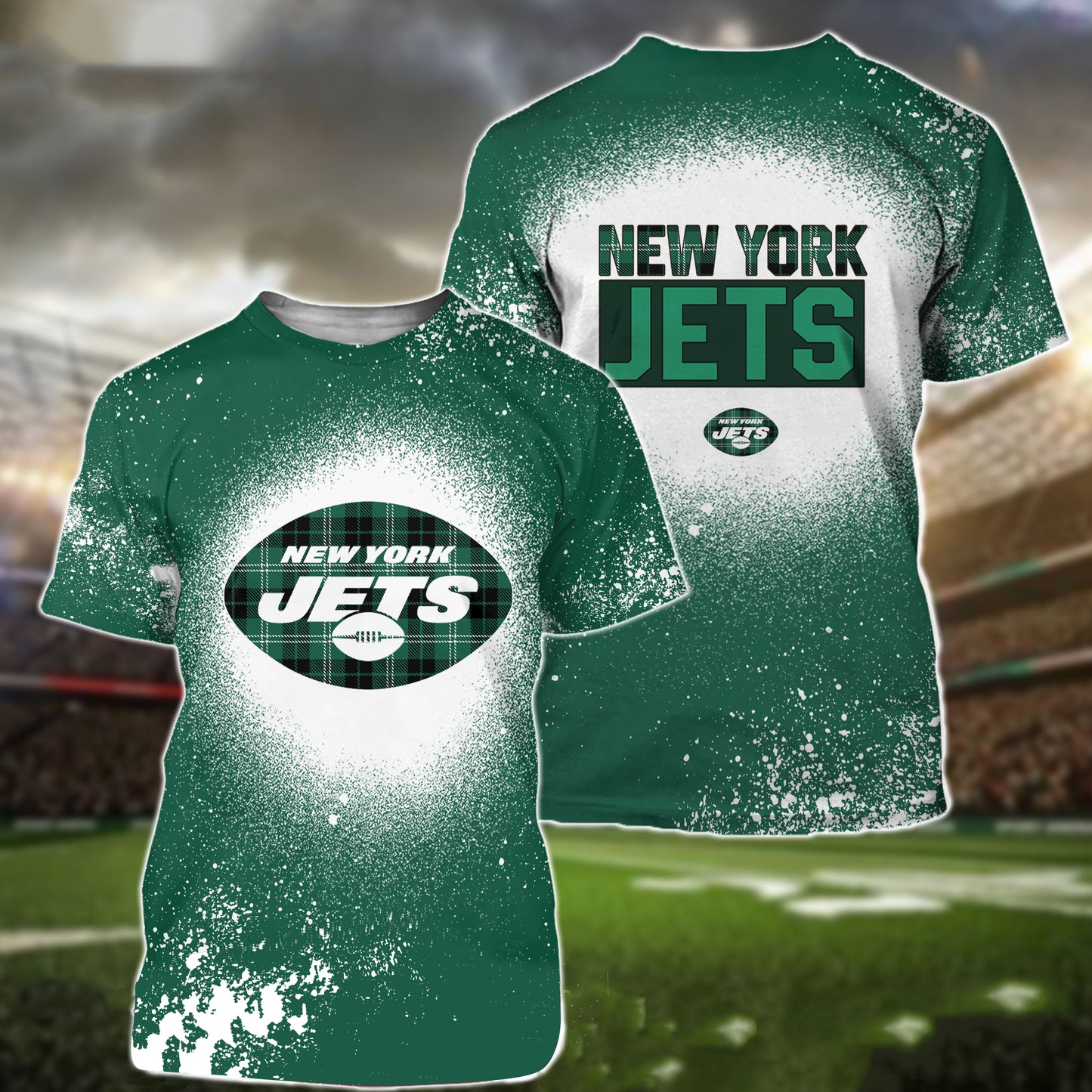 New York Jets Plaid Bleached All Over Printed T-shirt Sweatshirt Hoodie AZCHD132