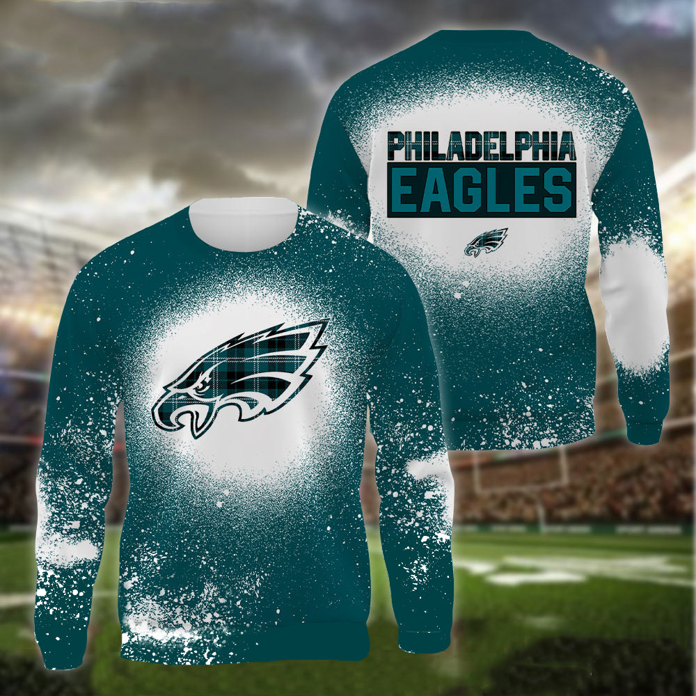 Philadelphia Eagles Plaid Bleached All Over Printed T-shirt Sweatshirt Hoodie AZCHD133