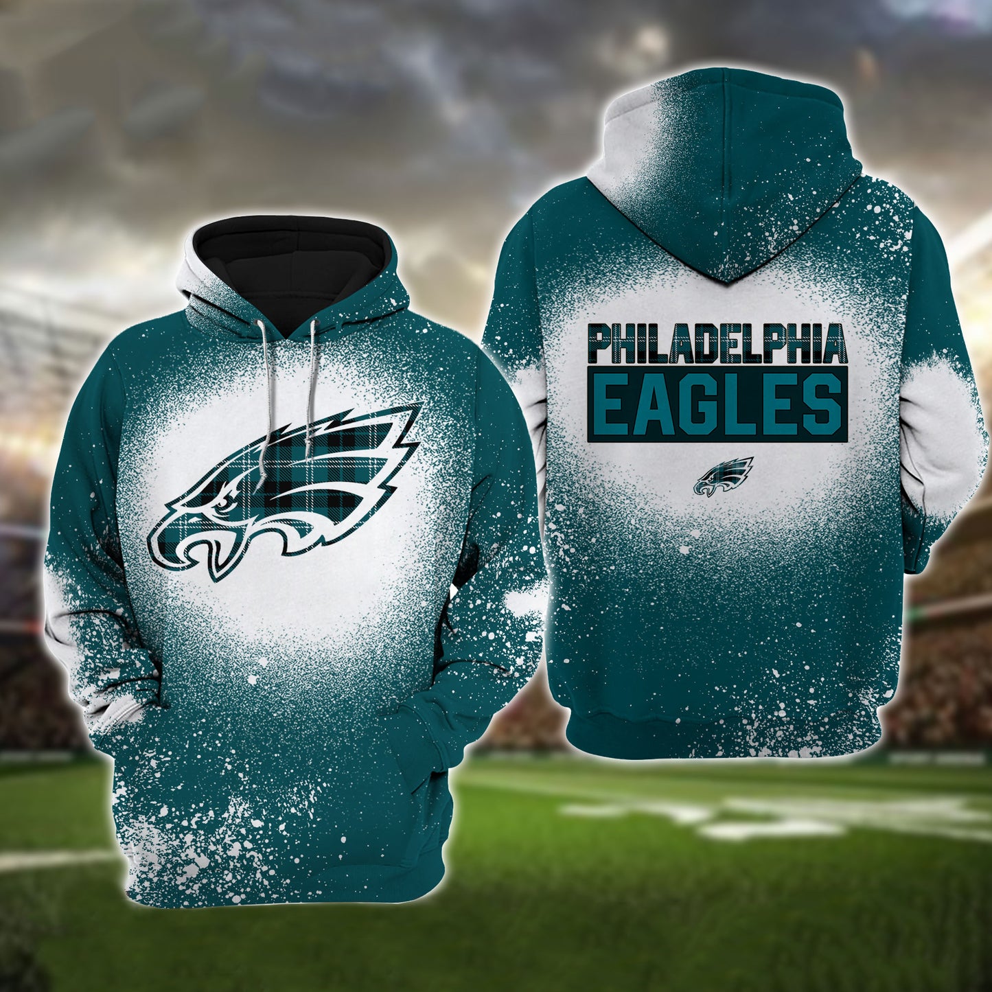 Philadelphia Eagles Plaid Bleached All Over Printed T-shirt Sweatshirt Hoodie AZCHD133