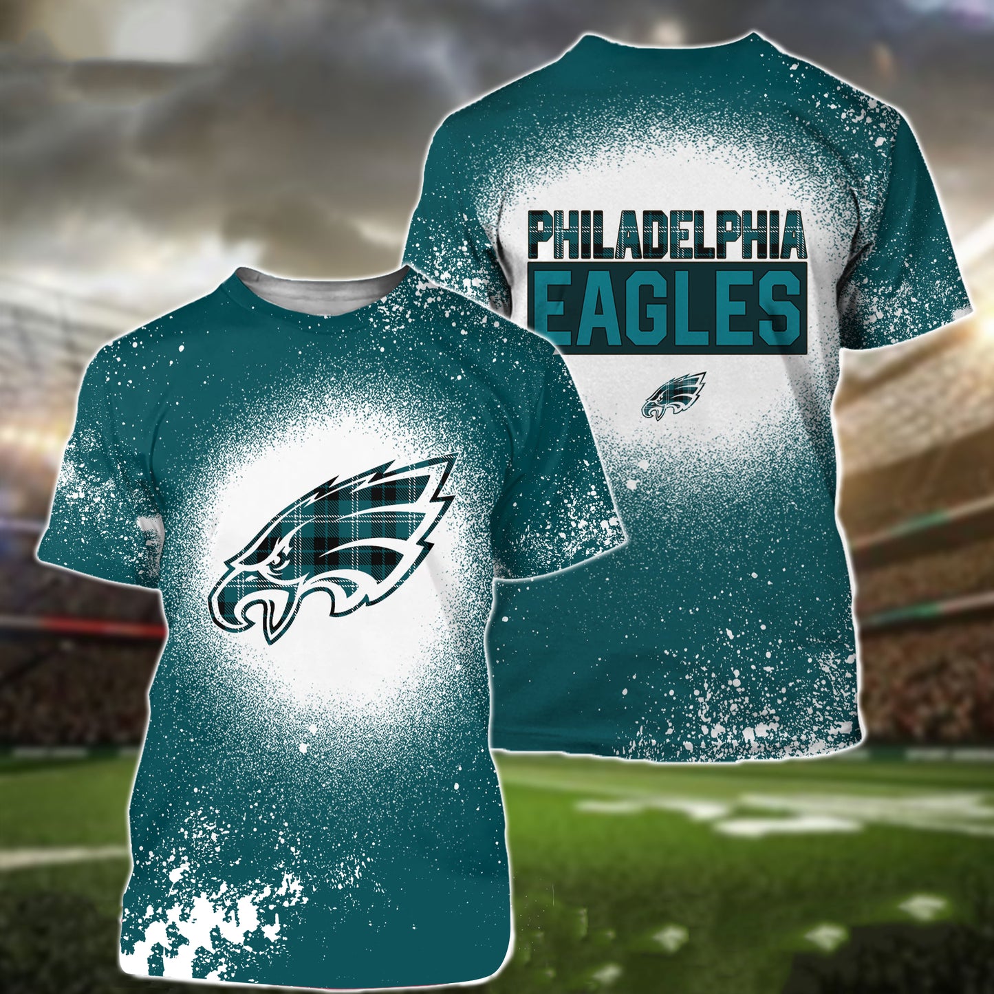 Philadelphia Eagles Plaid Bleached All Over Printed T-shirt Sweatshirt Hoodie AZCHD133