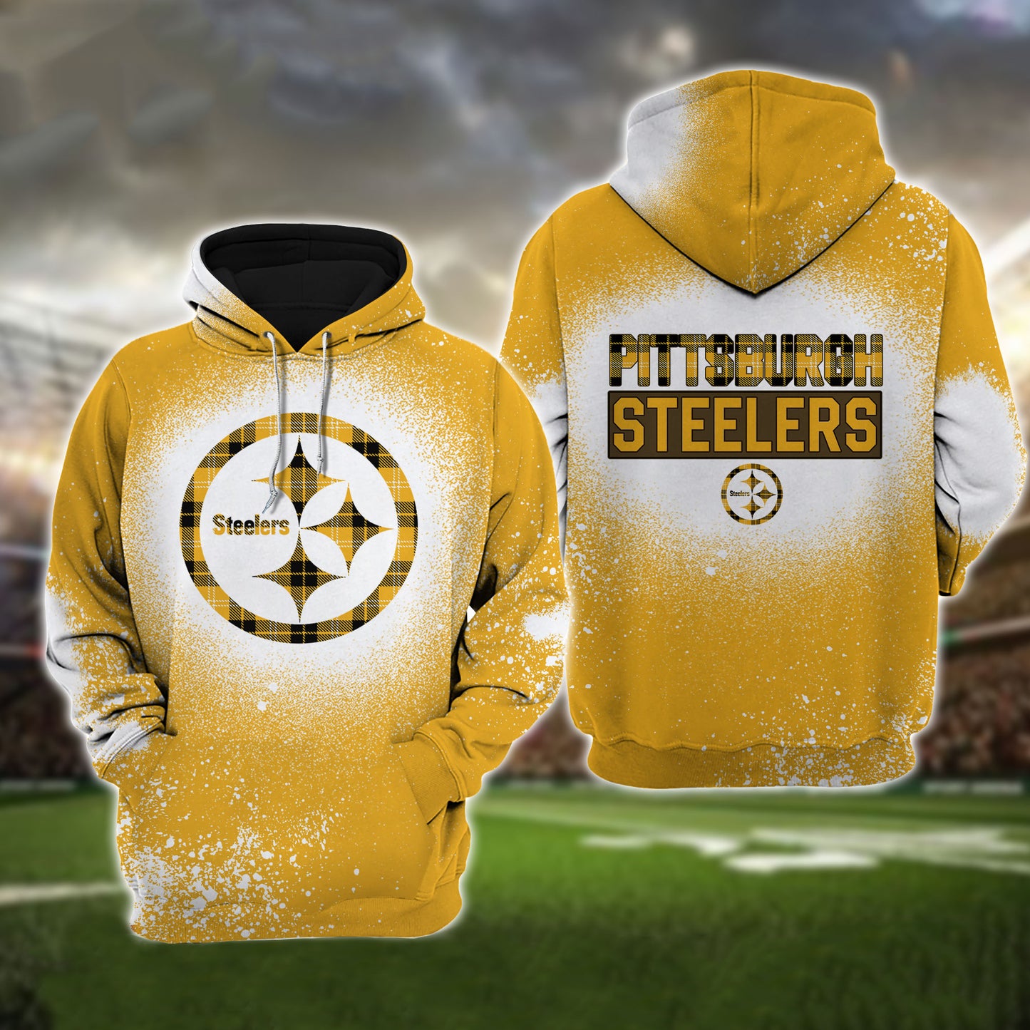 Pittsburgh Steelers Plaid Bleached All Over Printed T-shirt Sweatshirt Hoodie AZCHD134