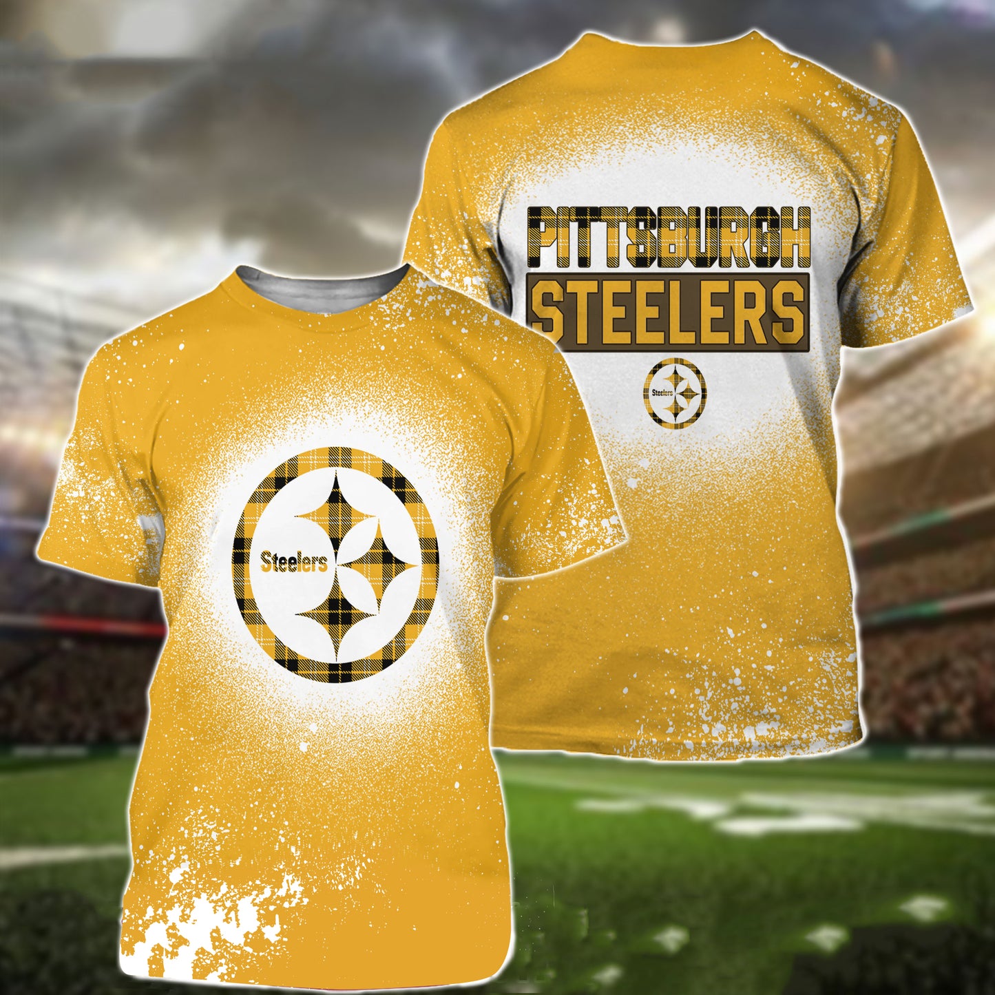 Pittsburgh Steelers Plaid Bleached All Over Printed T-shirt Sweatshirt Hoodie AZCHD134