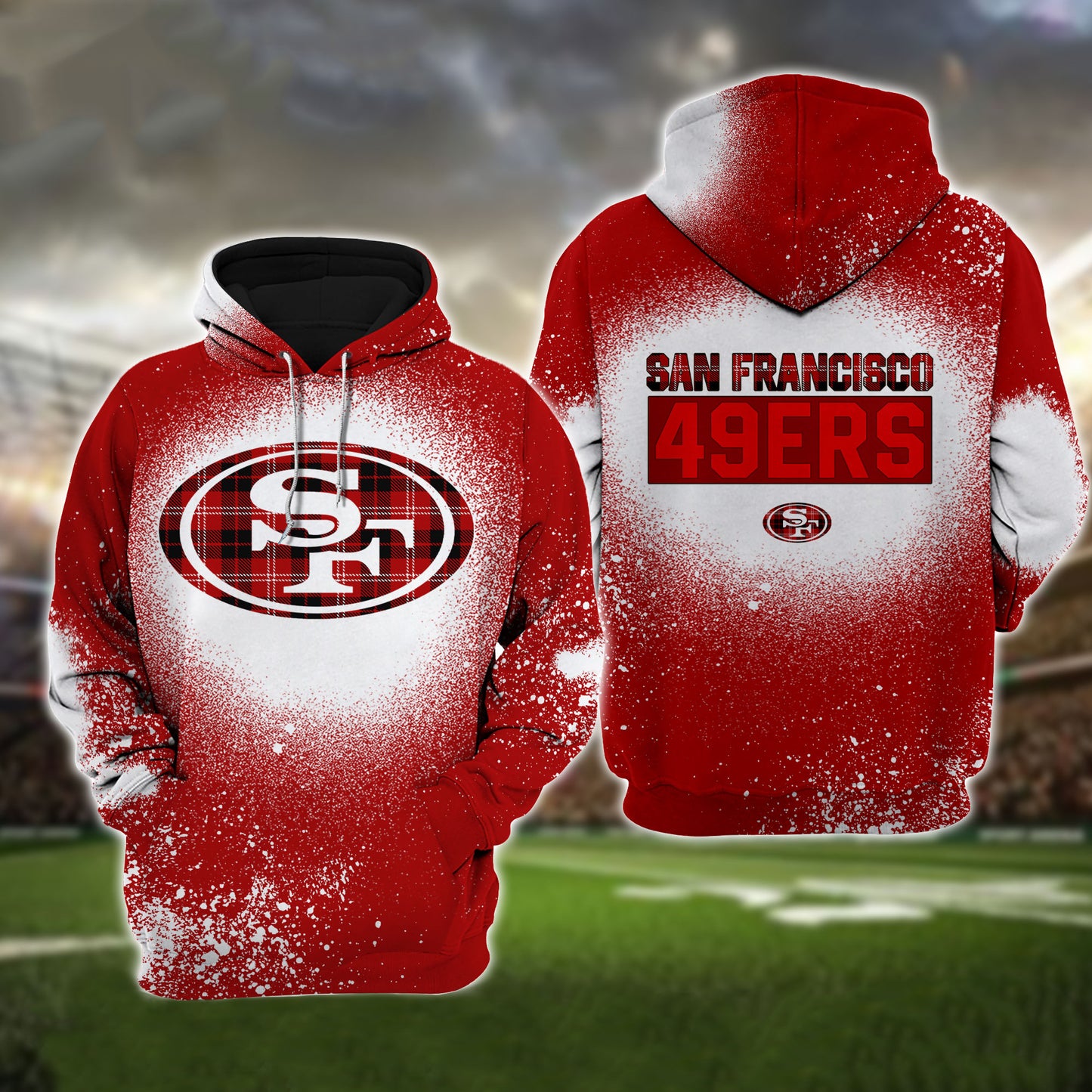 San Francisco 49ers Plaid Bleached All Over Printed T-shirt Sweatshirt Hoodie AZCHD135