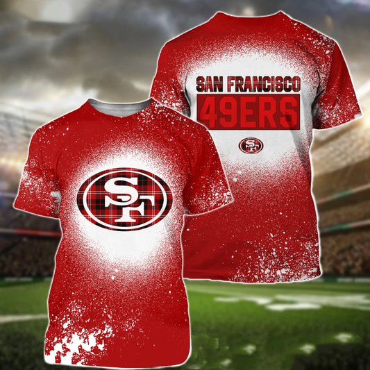 San Francisco 49ers Plaid Bleached All Over Printed T-shirt Sweatshirt Hoodie AZCHD135