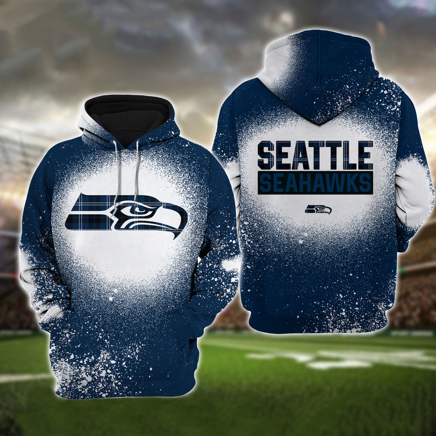 Seattle Seahawks Plaid Bleached All Over Printed T-shirt Sweatshirt Hoodie AZCHD136