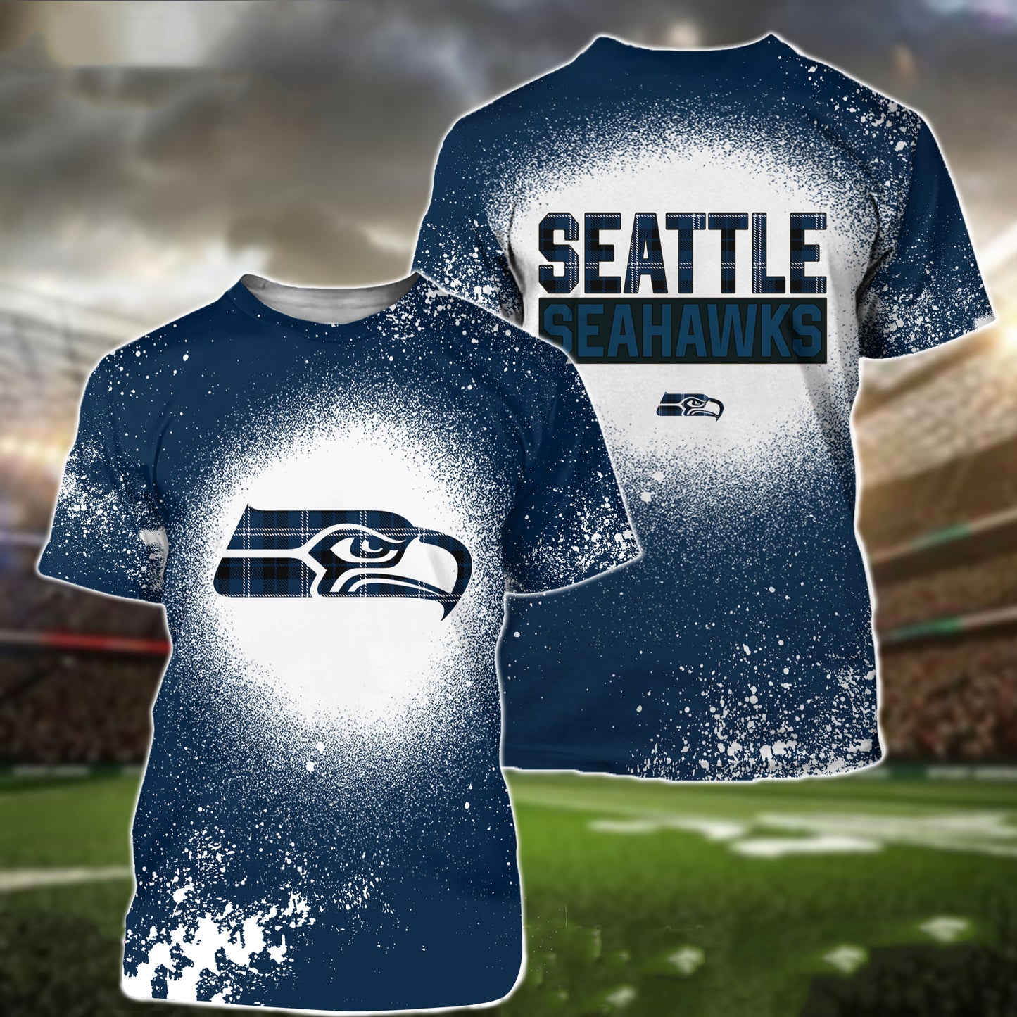 Seattle Seahawks Plaid Bleached All Over Printed T-shirt Sweatshirt Hoodie AZCHD136