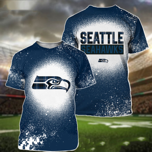 Seattle Seahawks Plaid Bleached All Over Printed T-shirt Sweatshirt Hoodie AZCHD136