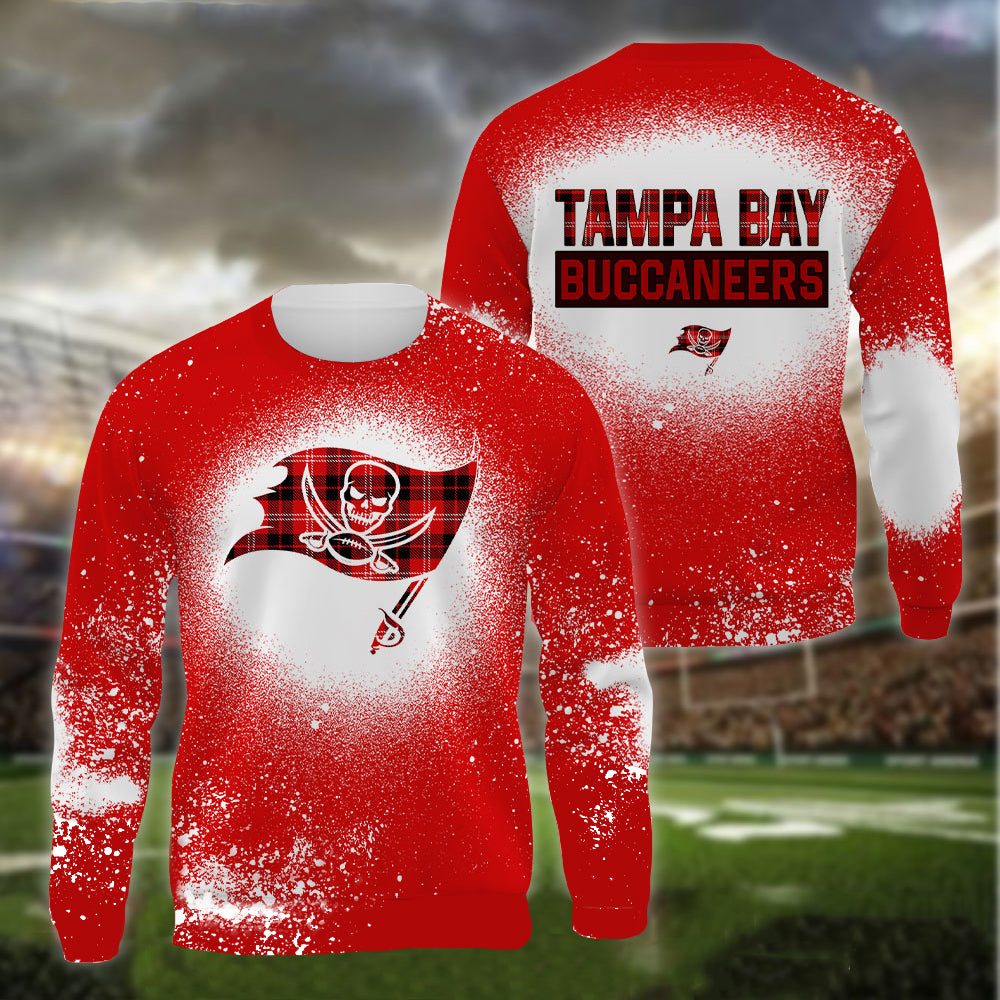 Tampa Bay Buccaneers Plaid Bleached All Over Printed T-shirt Sweatshirt Hoodie AZCHD137