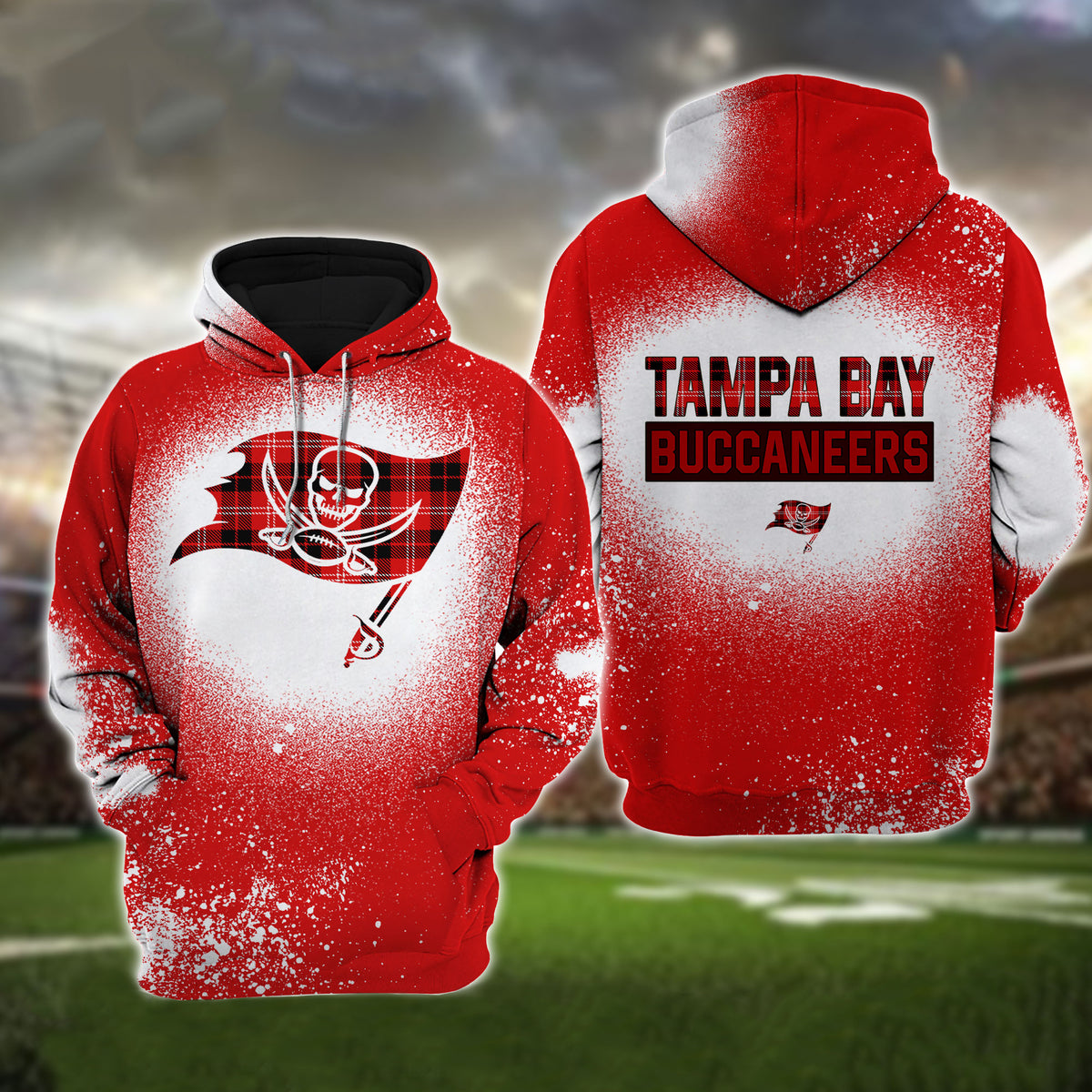 Tampa Bay Buccaneers Plaid Bleached All Over Printed T-shirt Sweatshirt Hoodie AZCHD137