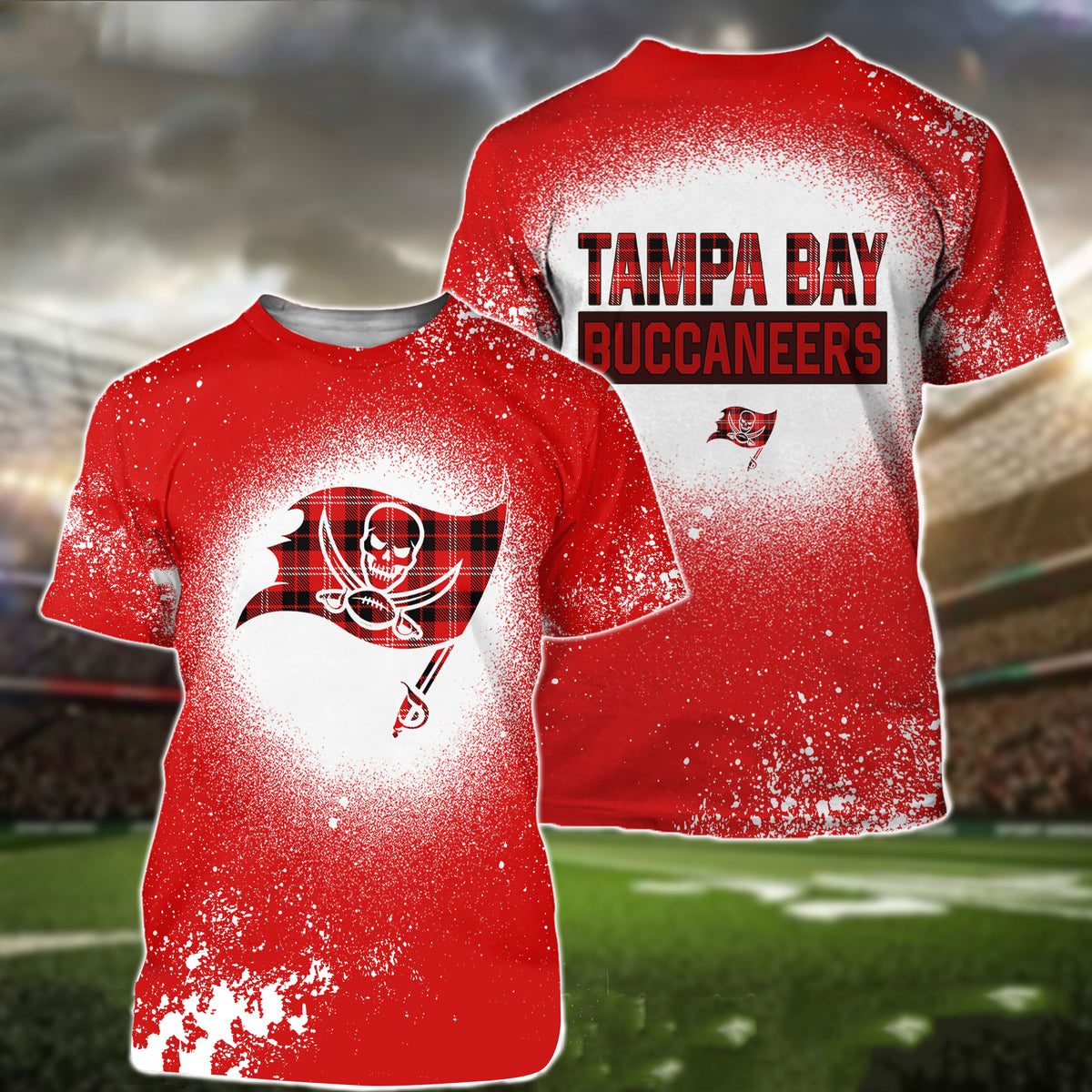 Tampa Bay Buccaneers Plaid Bleached All Over Printed T-shirt Sweatshirt Hoodie AZCHD137