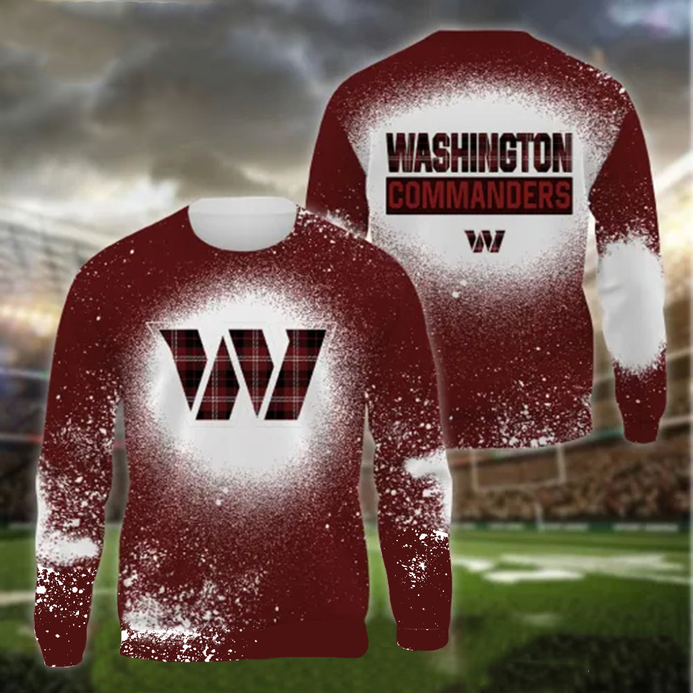 Washington Commanders Plaid Bleached All Over Printed T-shirt Sweatshirt Hoodie AZCHD139