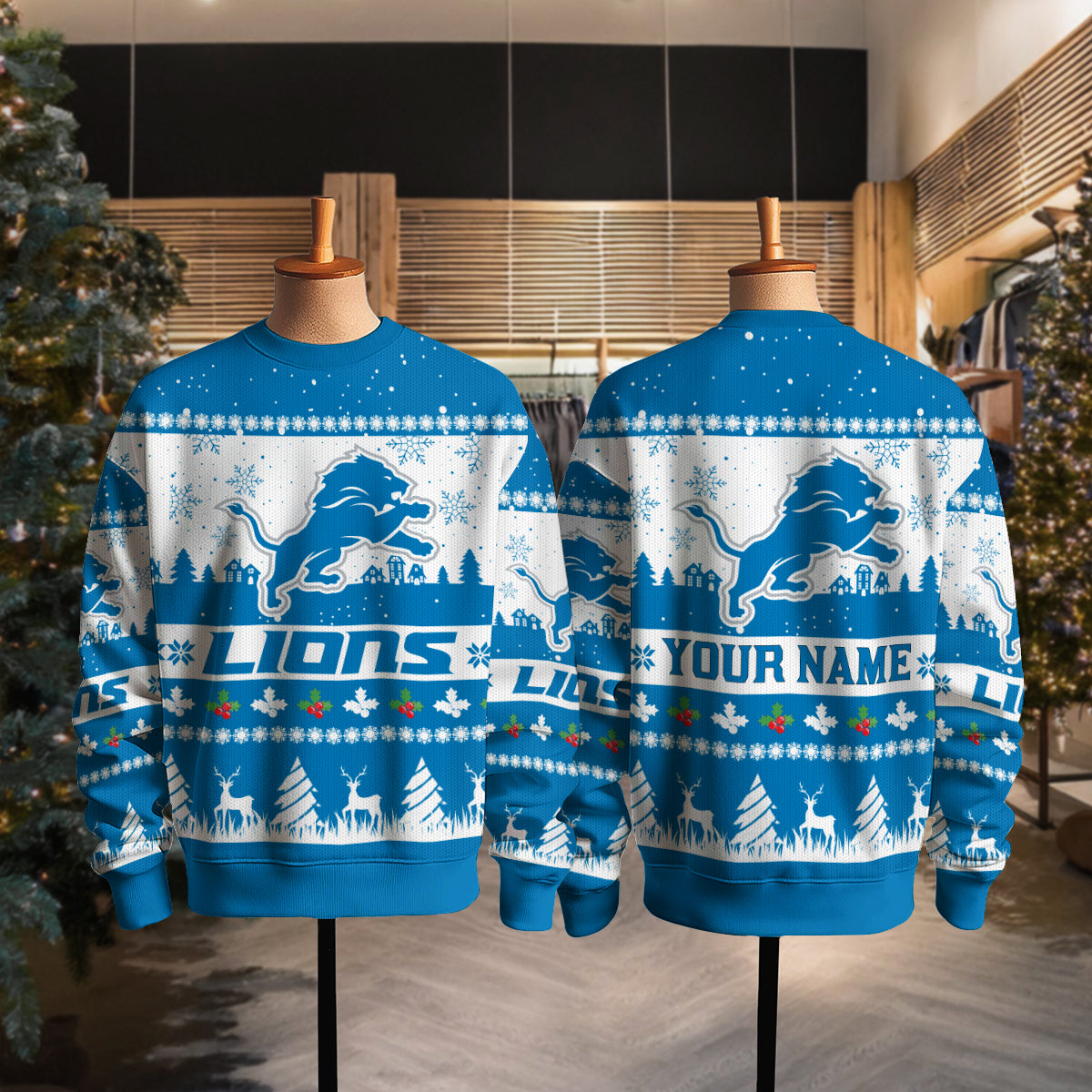 Detroit Lions Premium Ugly Christmas Sweater Seasonal Edition AZDTUSW000134