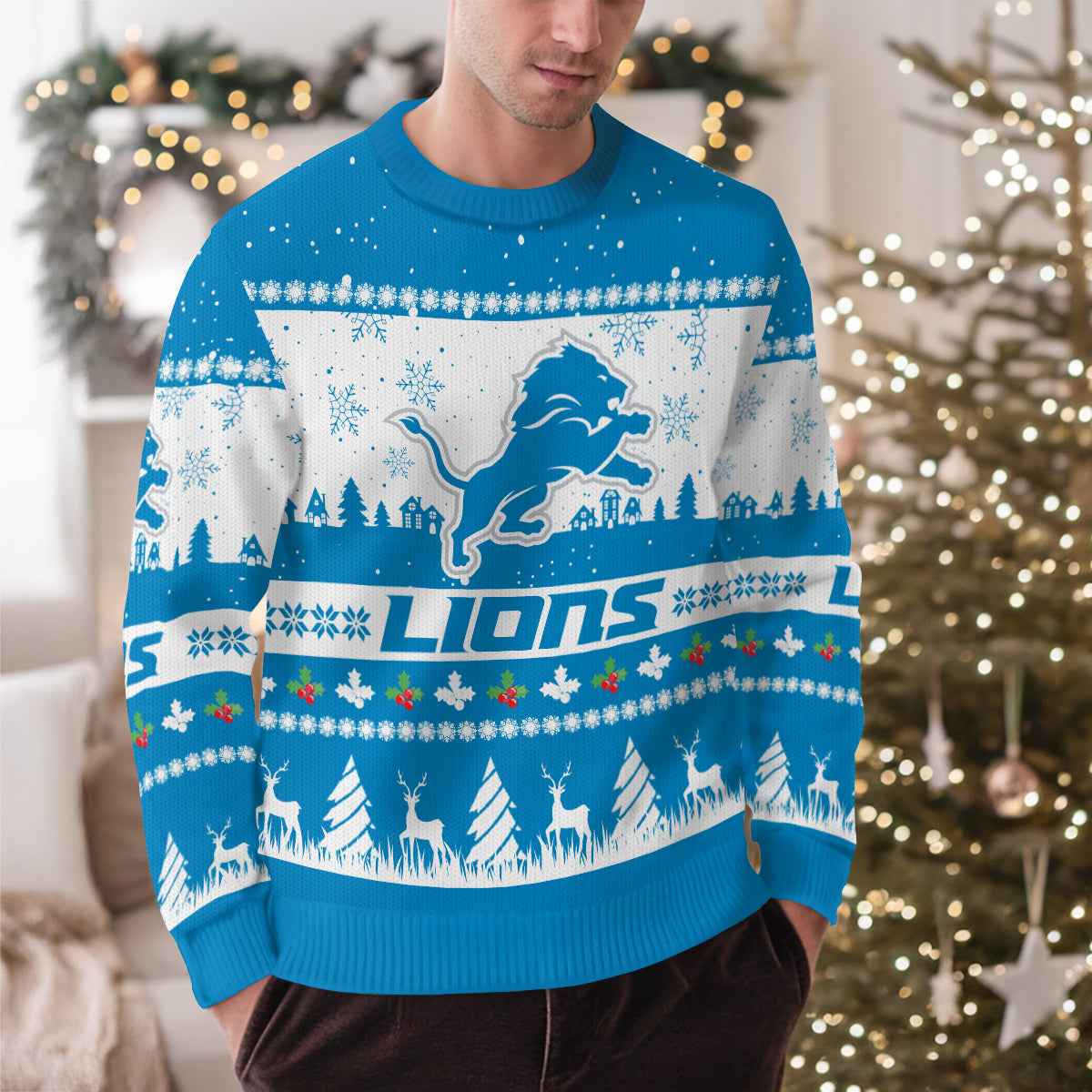 Detroit Lions Premium Ugly Christmas Sweater Seasonal Edition AZDTUSW000134