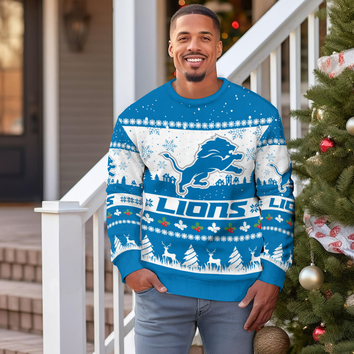 Detroit Lions Premium Ugly Christmas Sweater Seasonal Edition AZDTUSW000134