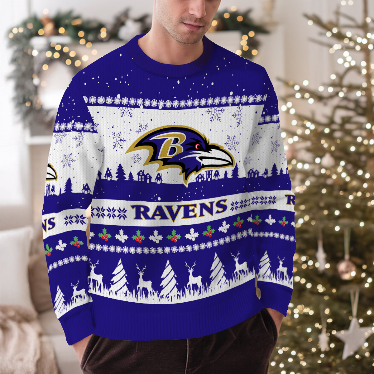 Baltimore Ravens Premium Ugly Christmas Sweater Seasonal Edition AZDTUSW000145