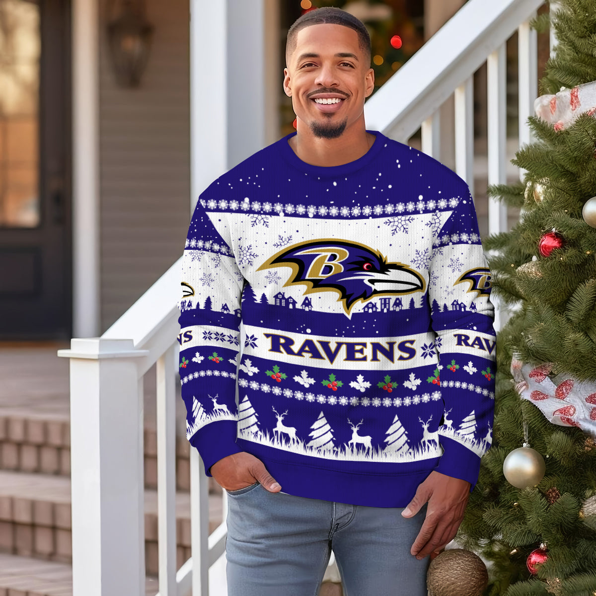 Baltimore Ravens Premium Ugly Christmas Sweater Seasonal Edition AZDTUSW000145