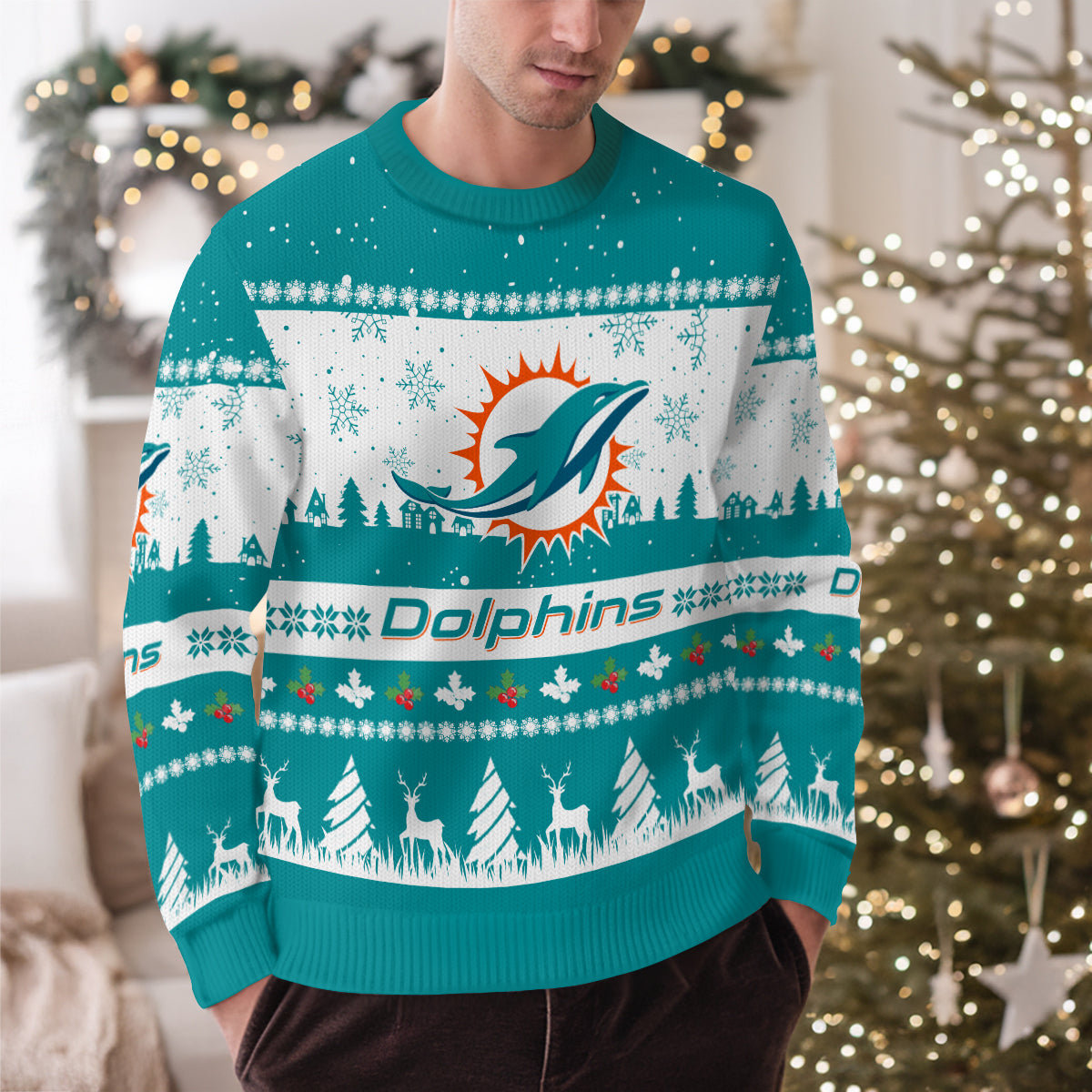 Miami Dolphins Premium Ugly Christmas Sweater Seasonal Edition AZDTUSW000156