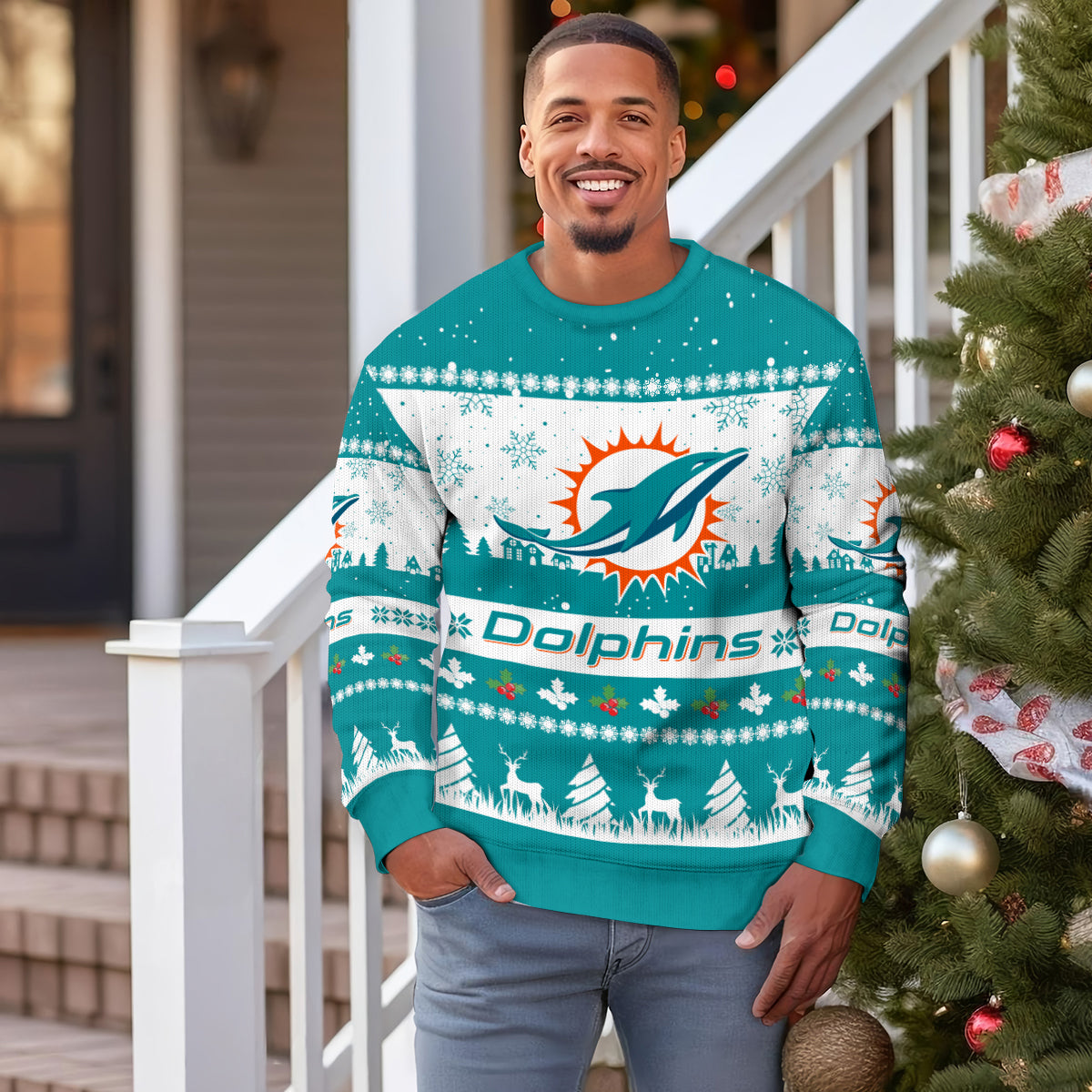 Miami Dolphins Premium Ugly Christmas Sweater Seasonal Edition AZDTUSW000156
