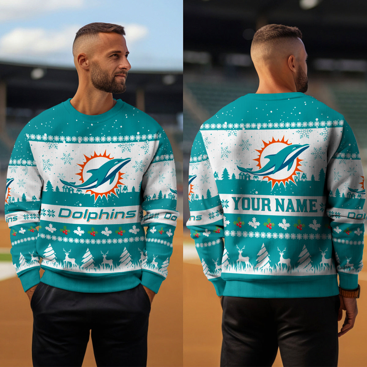 Miami Dolphins Premium Ugly Christmas Sweater Seasonal Edition AZDTUSW000156