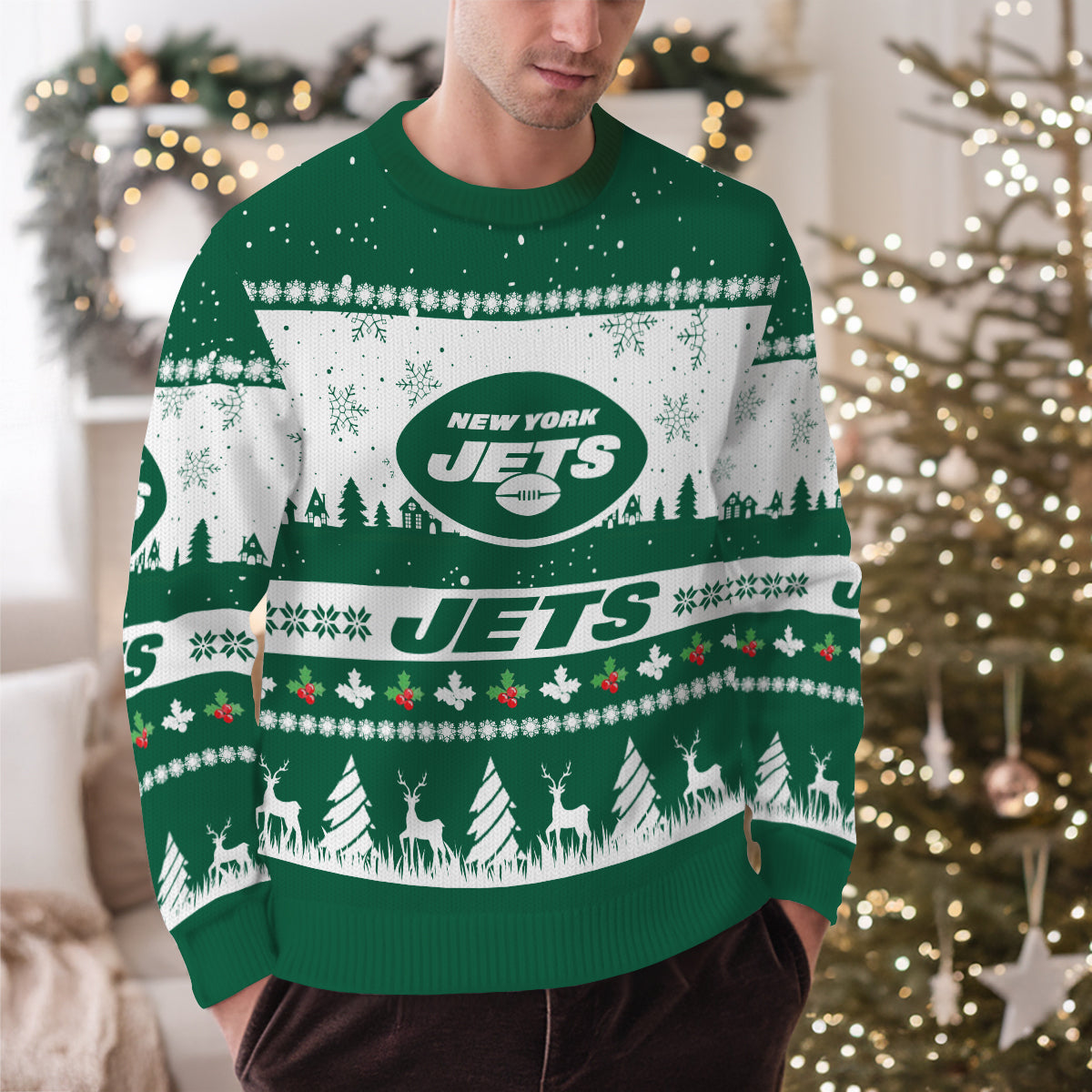 New York Jets Premium Ugly Christmas Sweater Seasonal Edition AZDTUSW000158