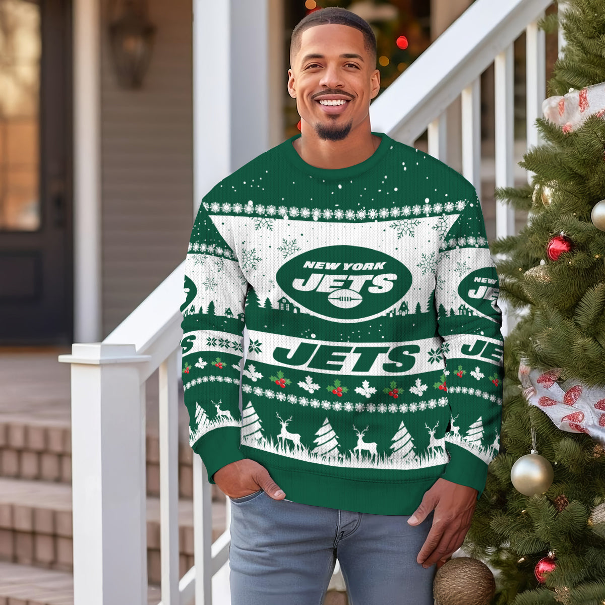 New York Jets Premium Ugly Christmas Sweater Seasonal Edition AZDTUSW000158