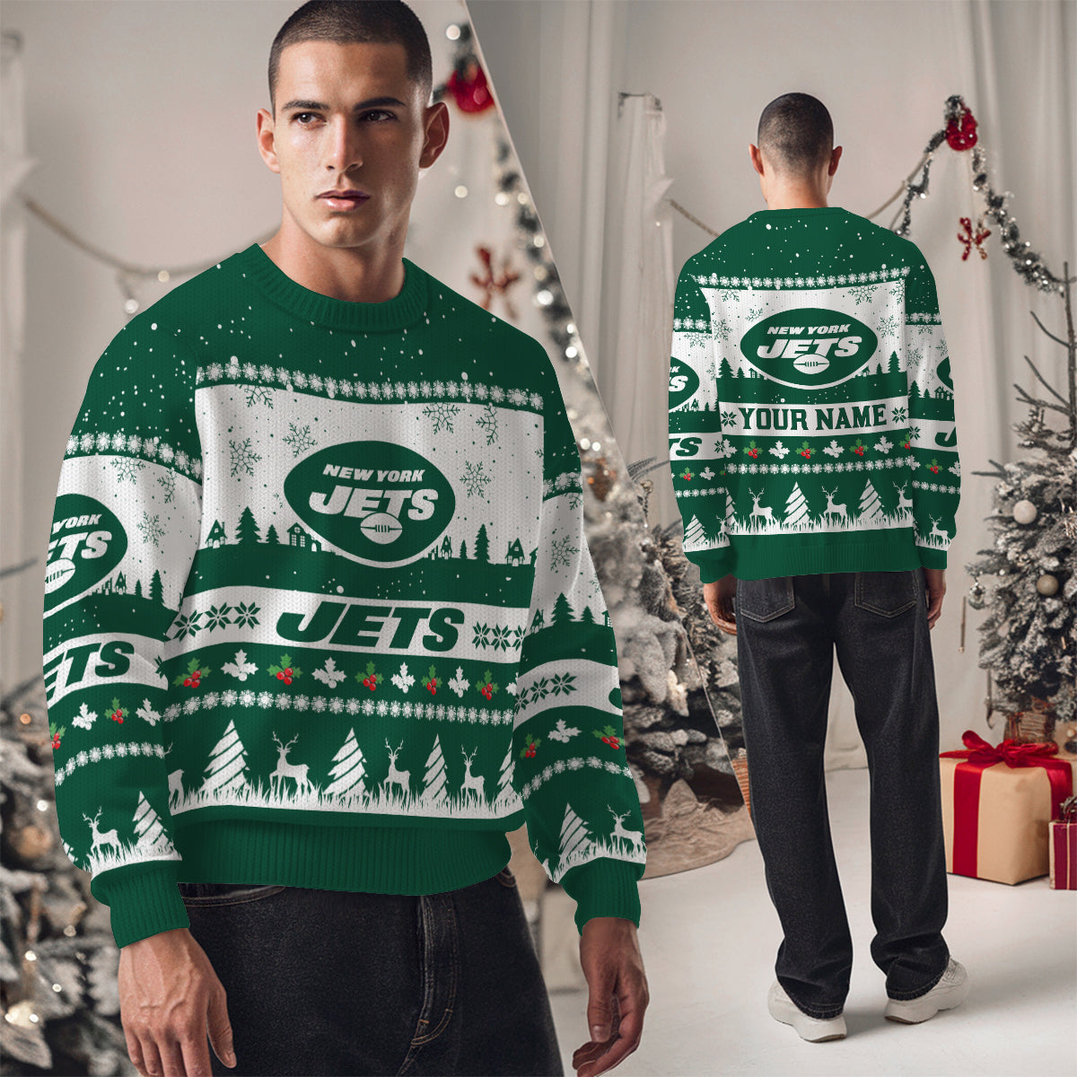 New York Jets Premium Ugly Christmas Sweater Seasonal Edition AZDTUSW000158