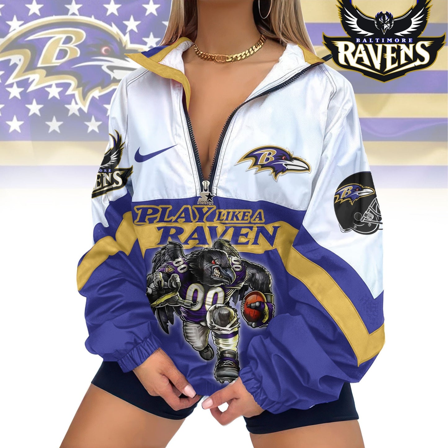 Baltimore Ravens Half-Zip Windbreaker Jacket EM03