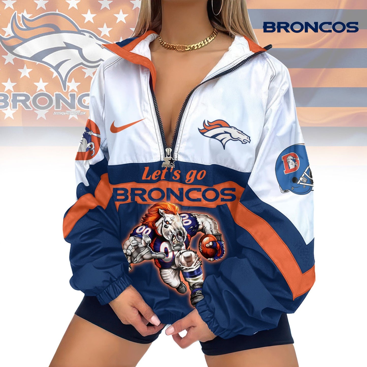 Denver Broncos Half-Zip Windbreaker Jacket EM10
