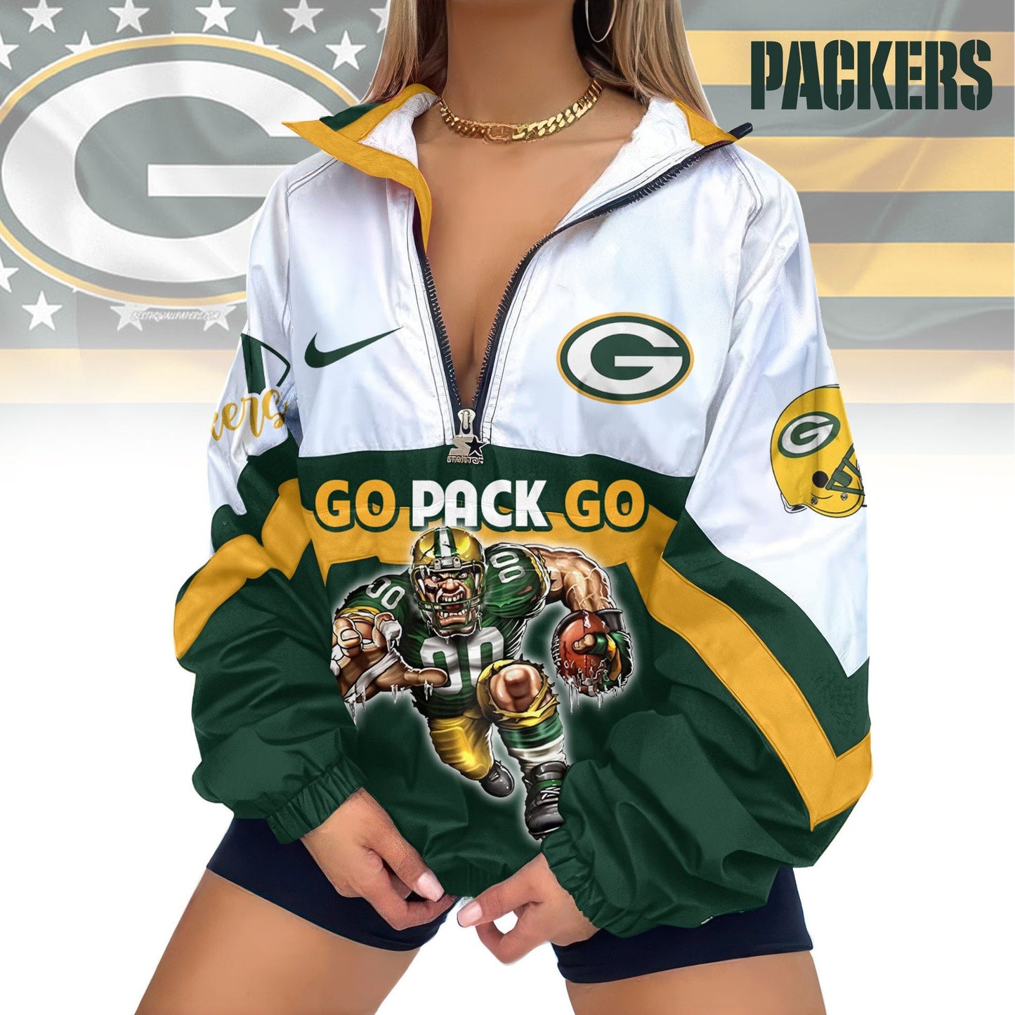 Green Bay Packers Half-Zip Windbreaker Jacket EM12