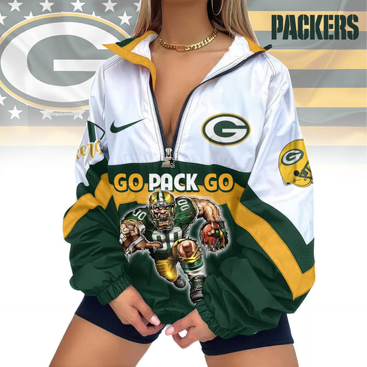 Green Bay Packers Half-Zip Windbreaker Jacket EM12