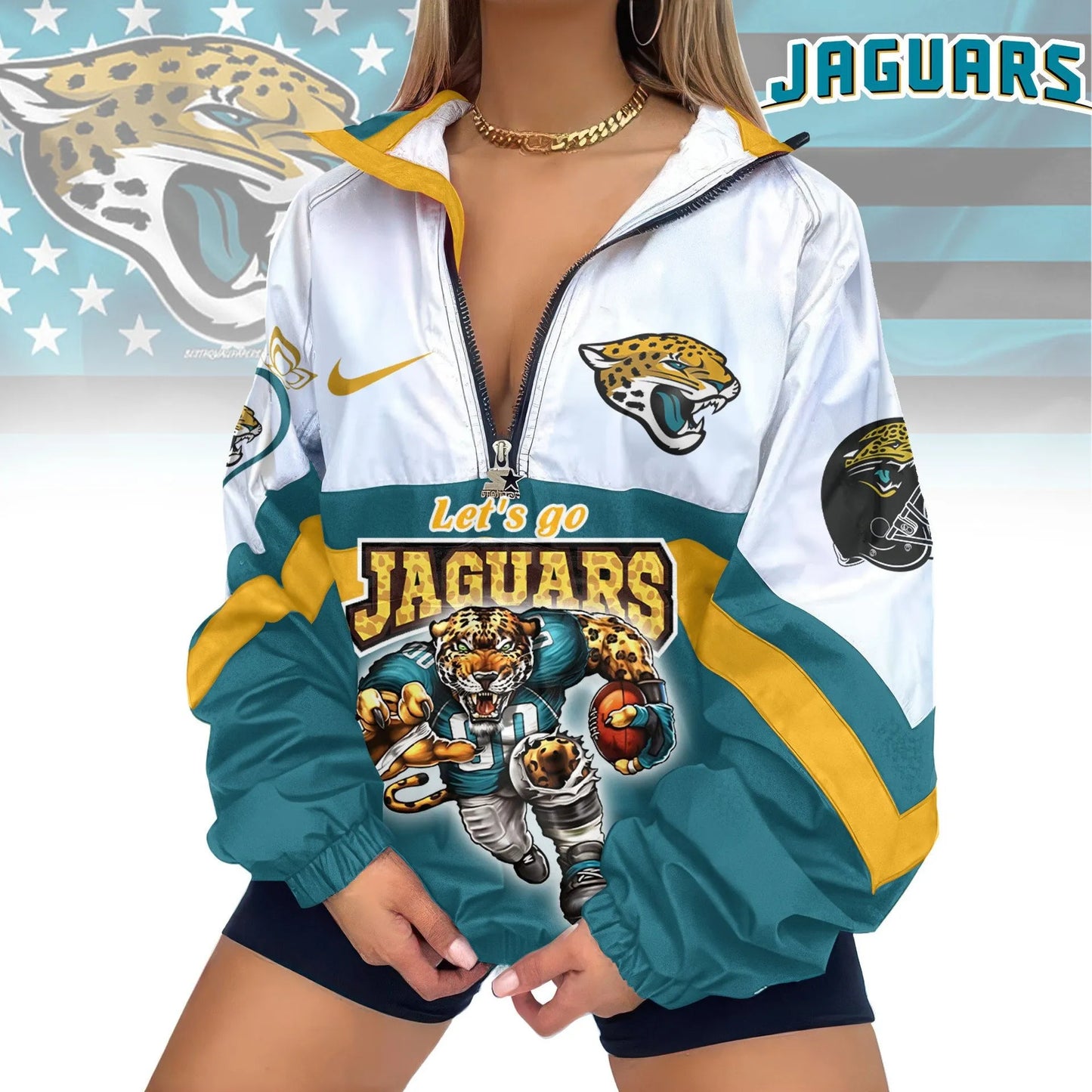 Jacksonville Jaguars Half-Zip Windbreaker Jacket EM15
