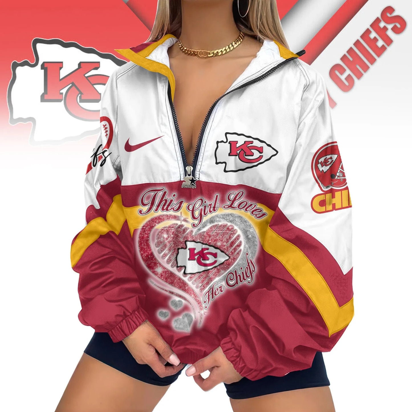 Kansas City Chiefs Half-Zip Windbreaker Jacket EM16