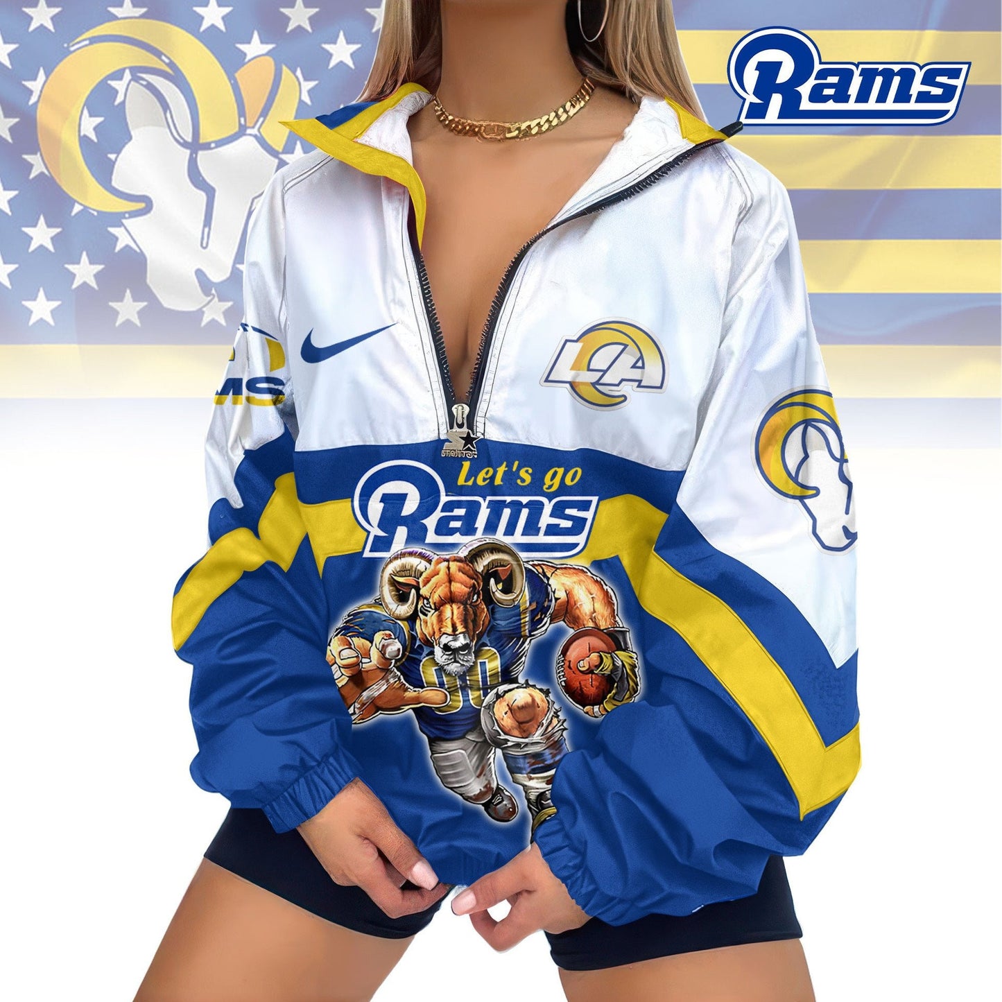 Los Angeles Rams Half-Zip Windbreaker Jacket EM19