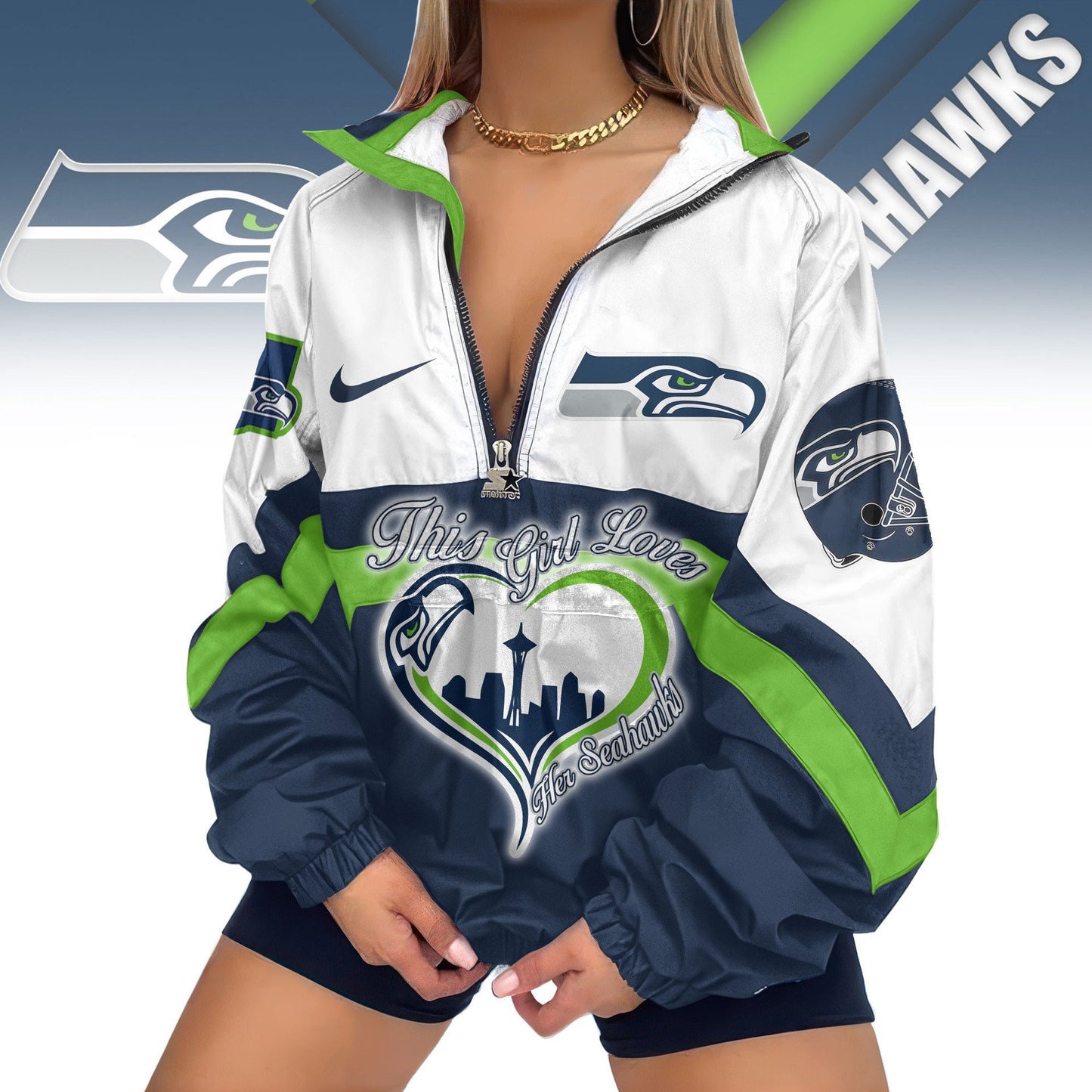 Seattle Seahawks Half-Zip Windbreaker Jacket EM29