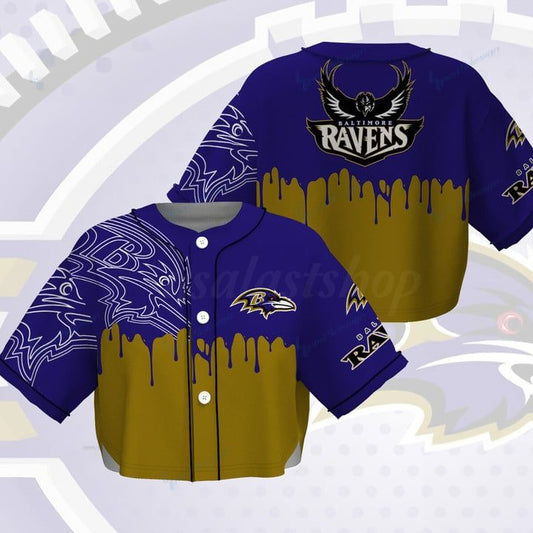 Baltimore Ravens Women Crop Top Baseball Jersey New Trending 2025 AZHACTBJ000004