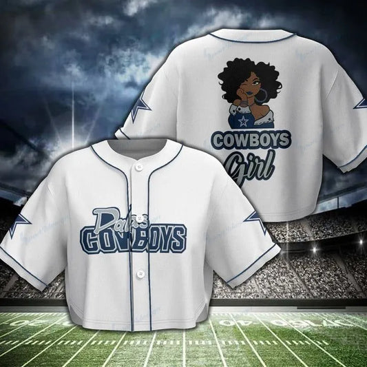 Dallas Cowboys Women Crop Top Baseball Jersey New Trending 2025 AZHACTBJ000019