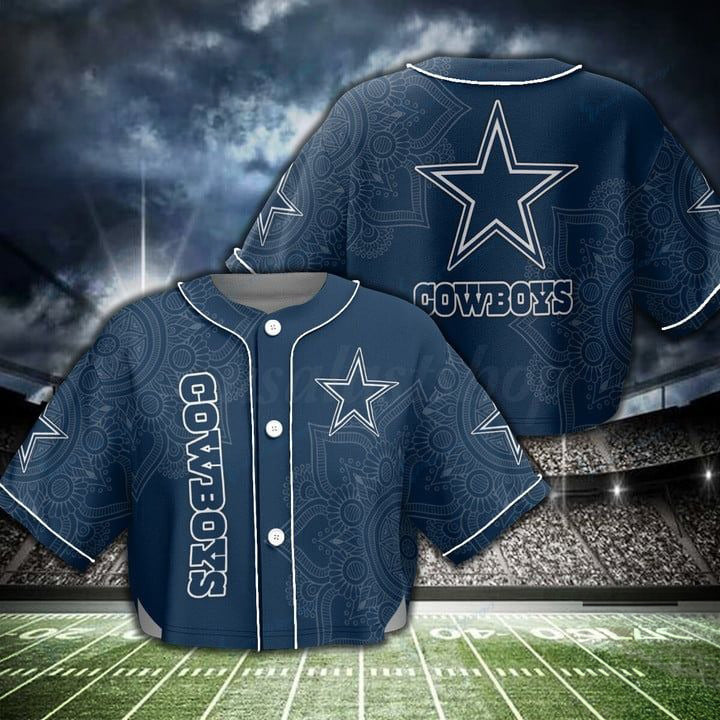 Dallas Cowboys Women Crop Top Baseball Jersey New Trending 2025 AZHACTBJ000021