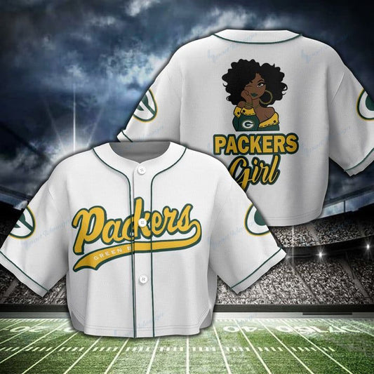 Green Bay Packers Women Crop Top Baseball Jersey New Trending 2025 AZHACTBJ000030