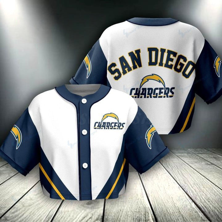Los Angeles Chargers Women Crop Top Baseball Jersey New Trending 2025 AZHACTBJ000043