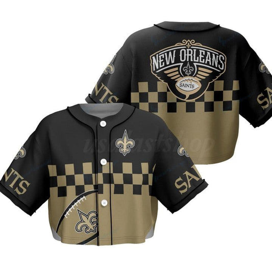 New Orleans Saints Women Crop Top Baseball Jersey New Trending 2025 AZHACTBJ000054