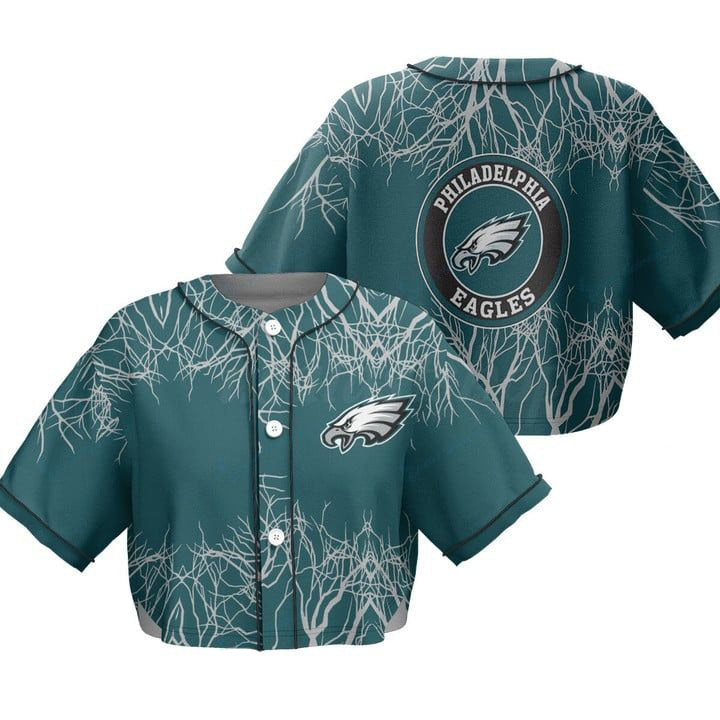 Philadelphia Eagles Women Crop Top Baseball Jersey New Trending 2025 AZHACTBJ000058