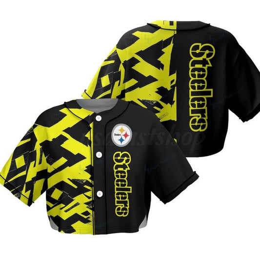 Pittsburgh Steelers Women Crop Top Baseball Jersey New Trending 2025 AZHACTBJ000059