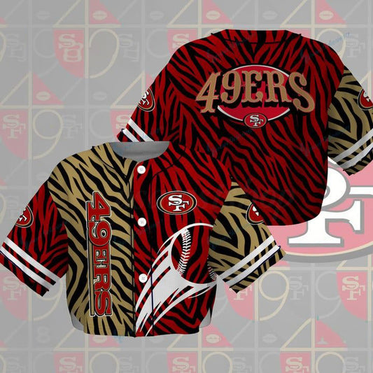 San Francisco 49ers Women Crop Top Baseball Jersey New Trending 2025 AZHACTBJ000062