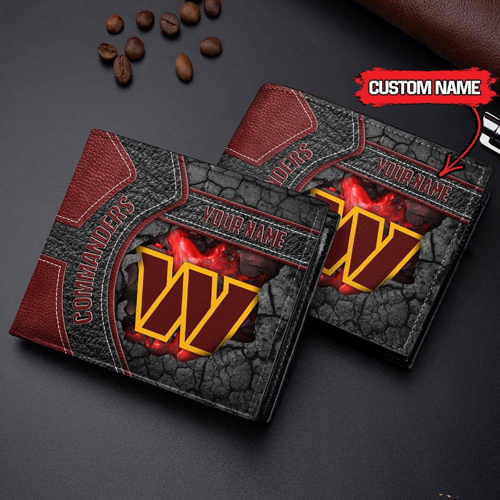 Washington Commanders Football Custom Name Men’s Classic Leather Wallet AZHAMW000006