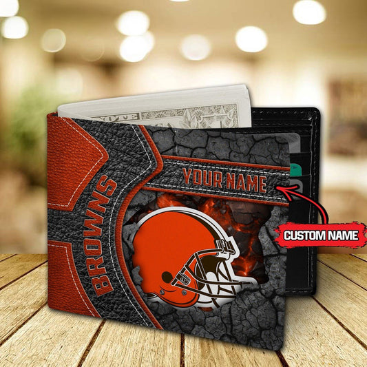 Cleveland Browns Football Custom Name Men’s Classic Leather Wallet AZHAMW000012