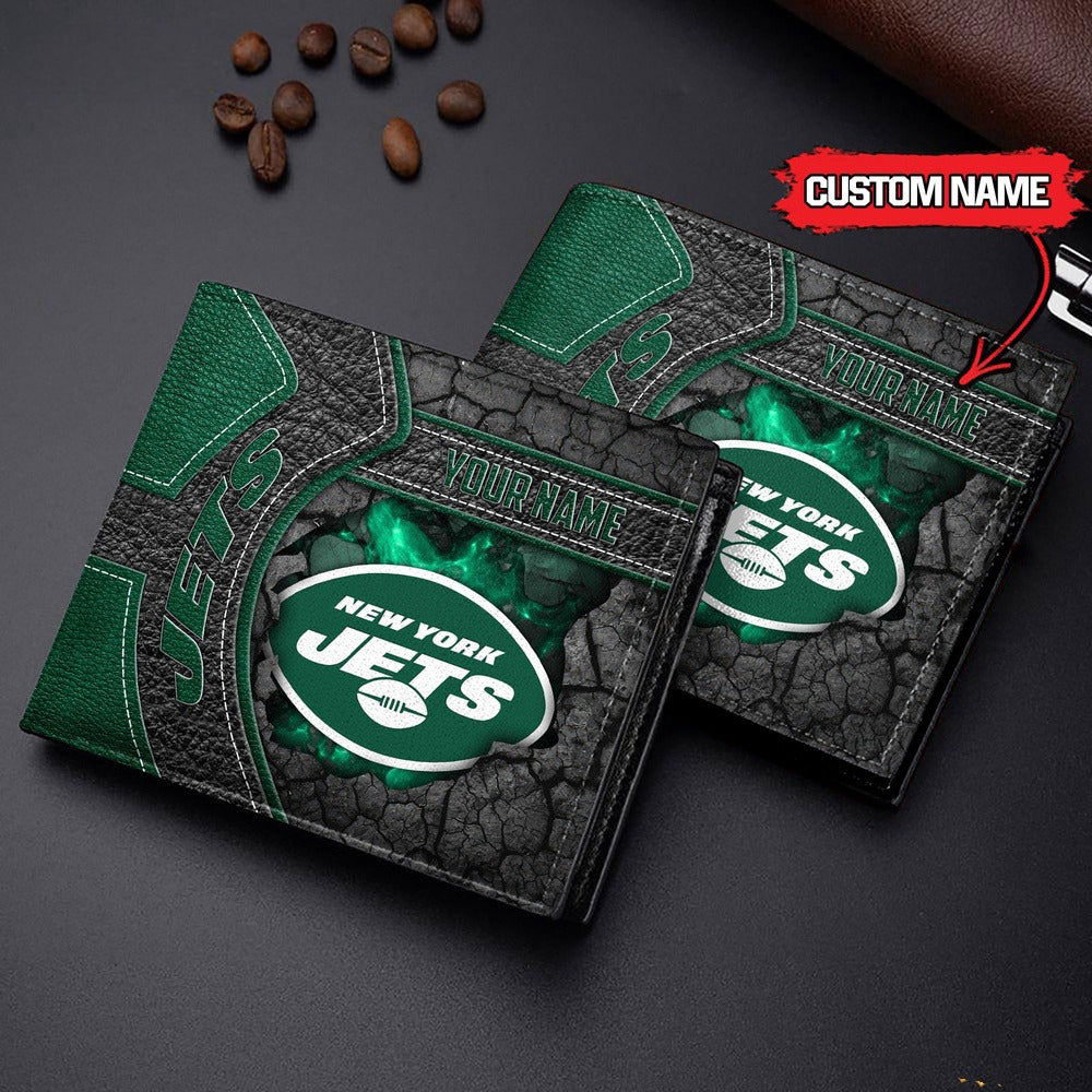 New York Jets Football Custom Name Men’s Classic Leather Wallet AZHAMW000013