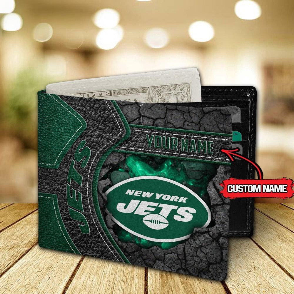 New York Jets Football Custom Name Men’s Classic Leather Wallet AZHAMW000013
