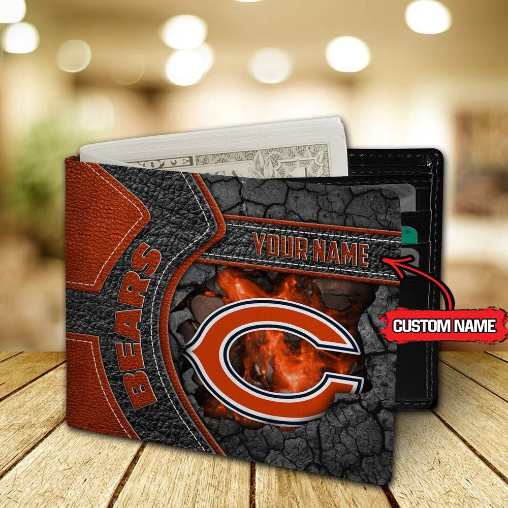 Chicago Bears Football Custom Name Men’s Classic Leather Wallet AZHAMW000014