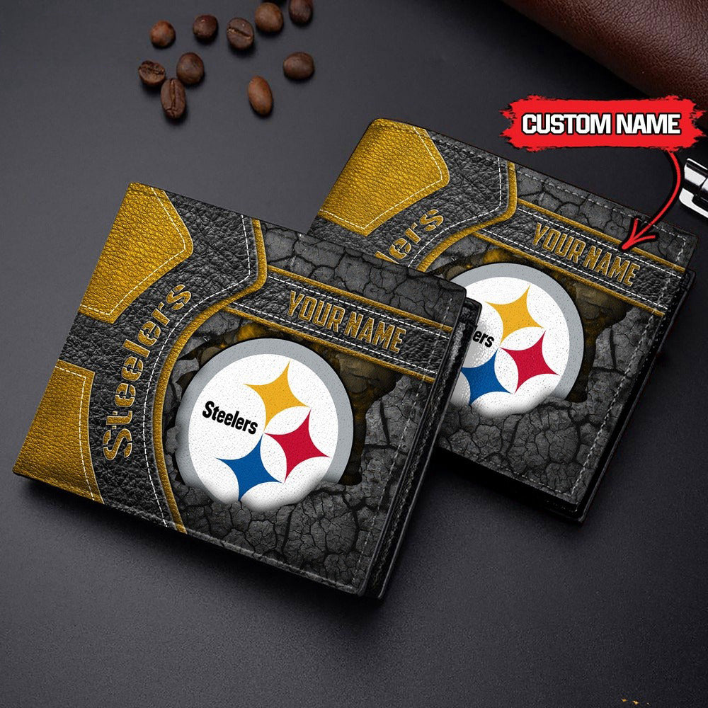 Pittsburgh Steelers Football Custom Name Men’s Classic Leather Wallet AZHAMW000015