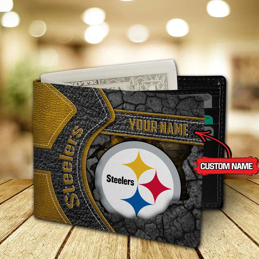Pittsburgh Steelers Football Custom Name Men’s Classic Leather Wallet AZHAMW000015
